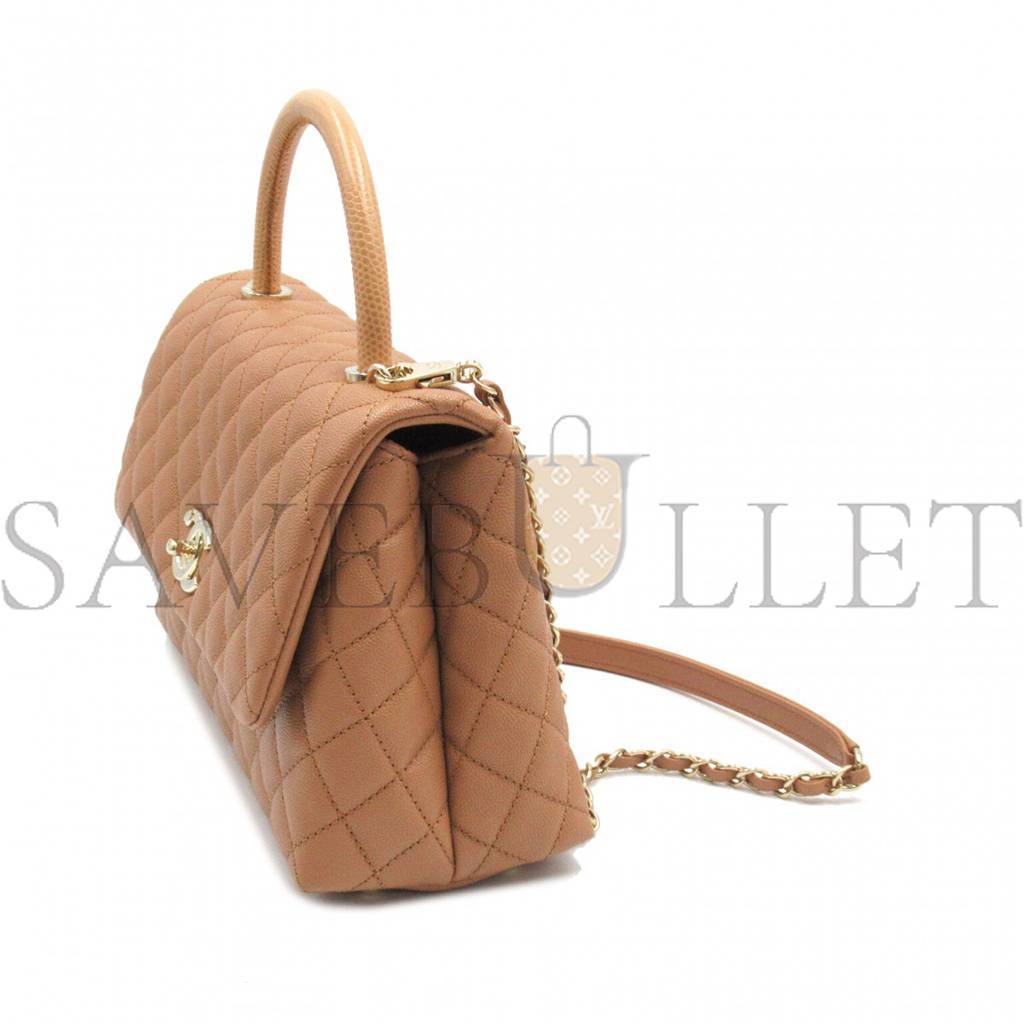 Ch*el master coco handle chain shoulder crossbody bag caviar skin beige a92990 (24*14*10cm)